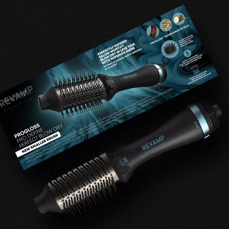 Cepillo de aire caliente Revamp Progloss Pro Define Perfect Blow Dry Warm negro 900 W 3 m