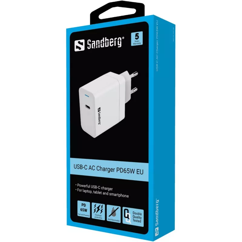 Cargador AC Sandberg USB-C PD65W EU interior universal blanco