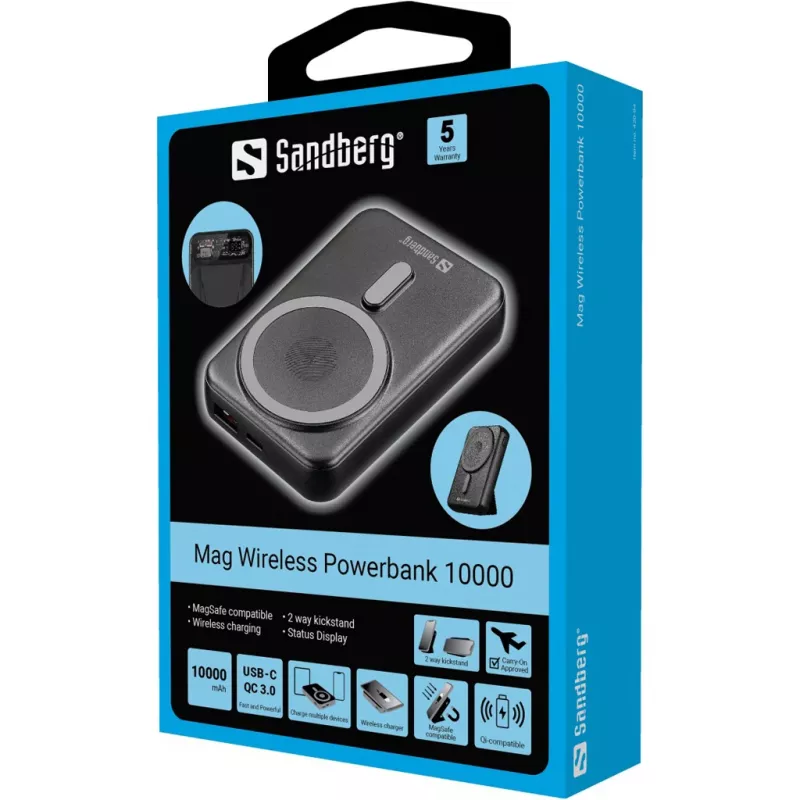 Batería externa portátil Sandberg Mag Wireless Powerbank 10000, 10000 mAh