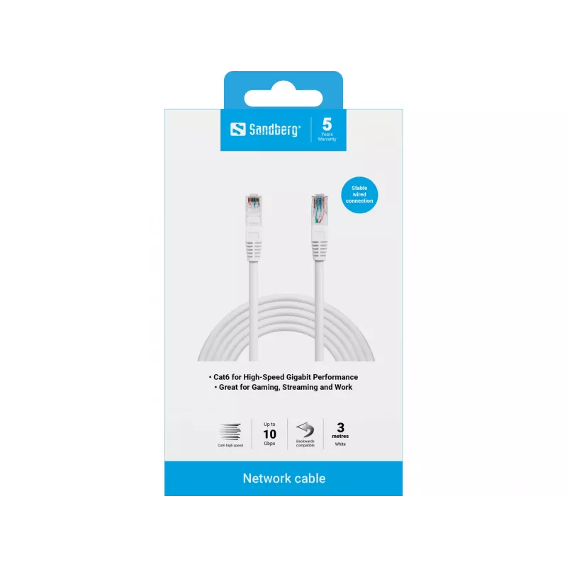 Cable de red Sandberg UTP Cat6 RJ-45 3 m blanco