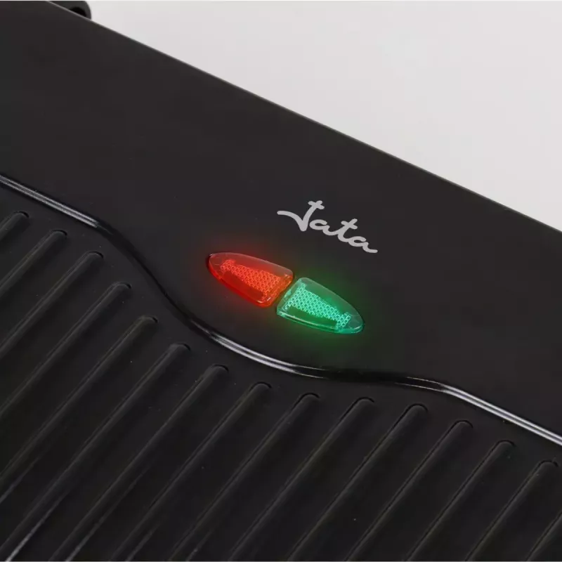 Parrilla de contacto JATA JEGR1107 1000W negra acero inoxidable mando giratorio