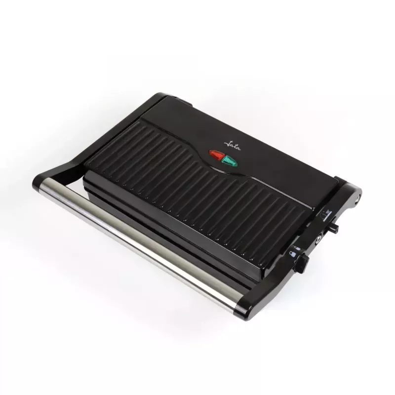 Parrilla de contacto JATA JEGR1107 1000W negra acero inoxidable mando giratorio