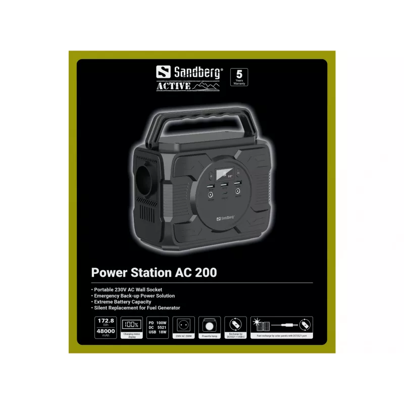 Estación de energía portátil Sandberg Power Station AC 200, 48000 mAh