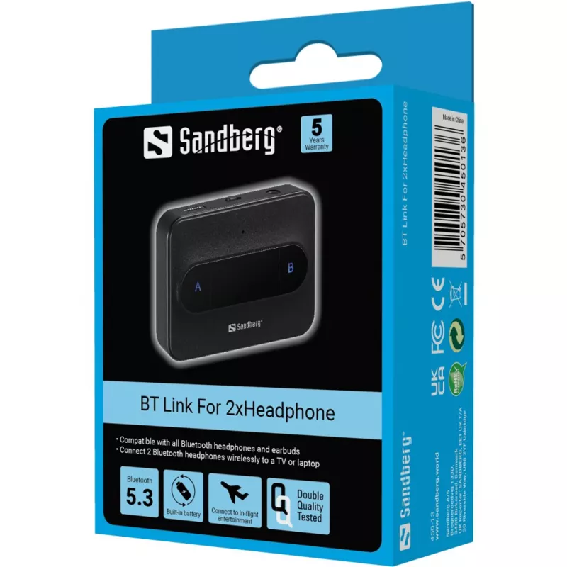Sandberg Bluetooth Link para 2 auriculares inalámbrico Bluetooth 3,5 mm