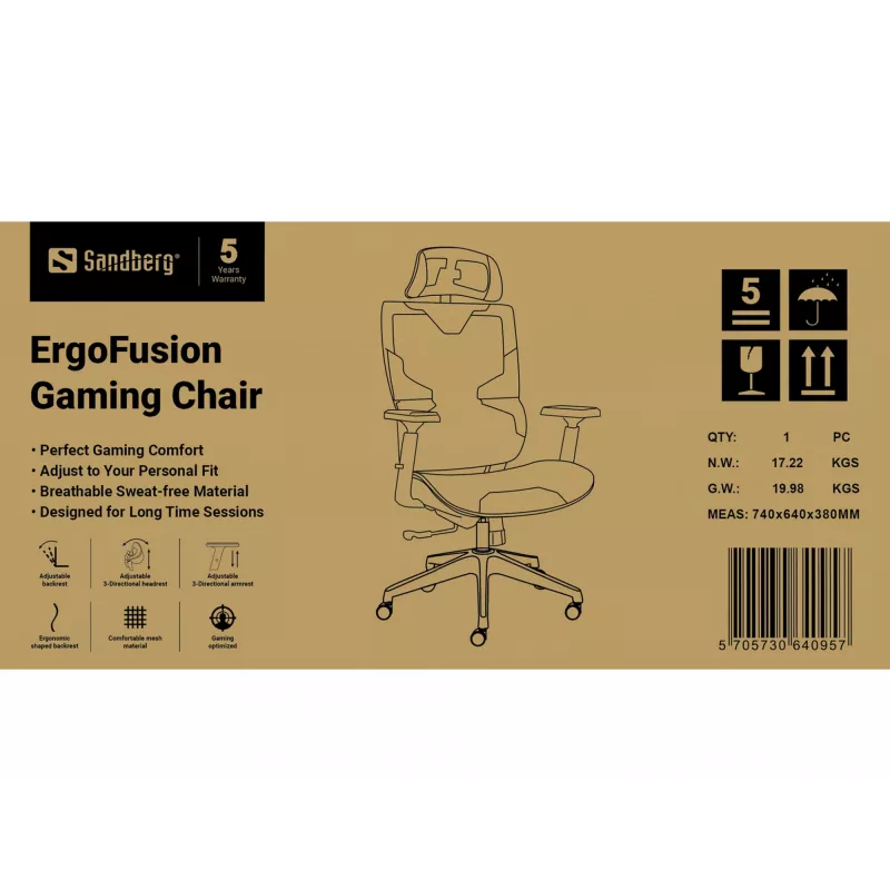 Silla gaming Sandberg ErgoFusion peso máx. usuario 150 kg