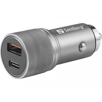 Cargador de coche Sandberg 1xQC3.0+1xUSB-C 48W, coche, mechero, 12 V, metálico