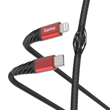 Hama Extreme Cable Lightning a USB-C 1,5 m 3A negro rojo