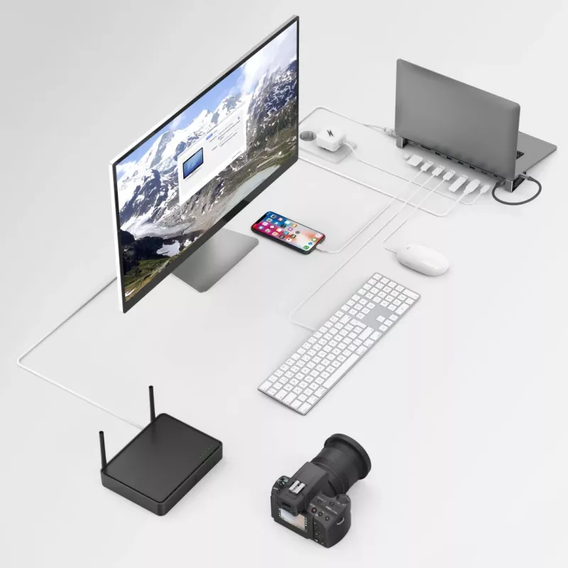 Hama 00200103 base de conexión USB-C 9 en 1, USB 3.2 Gen 1, 4x USB-A, USB-C PD, HDMI, LAN, SD/microSD, gris