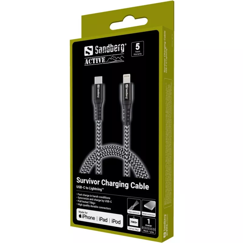 Cable Sandberg Survivor USB-C PD>Lightning 1M 1m 28g