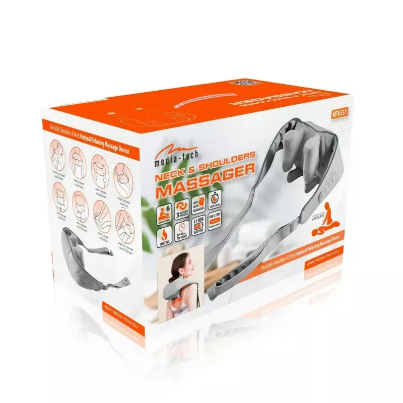 Masajeador de cuello y hombros MEDIA-TECH MT6533 con función de calor, diseño portátil