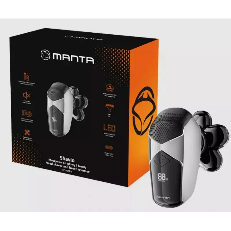 Set de afeitadora de cabeza y barba Manta HS-01BK Shavio, negro/cromo