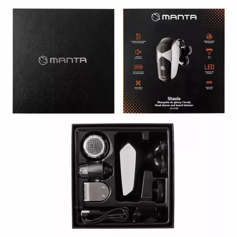 Set de afeitadora de cabeza y barba Manta HS-01BK Shavio, negro/cromo