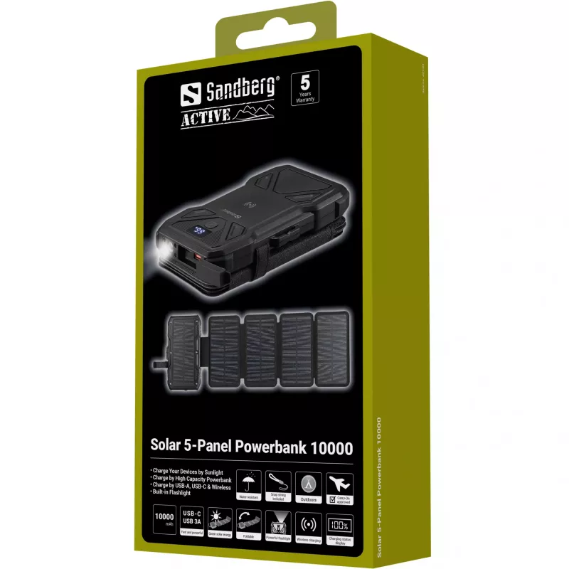Batería portátil Sandberg Solar 5 paneles 10000 mAh