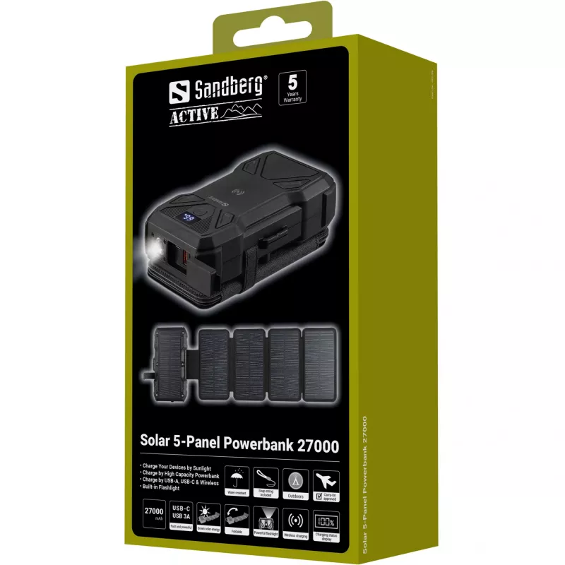 Batería portátil Sandberg Solar 5 paneles 27000 mAh