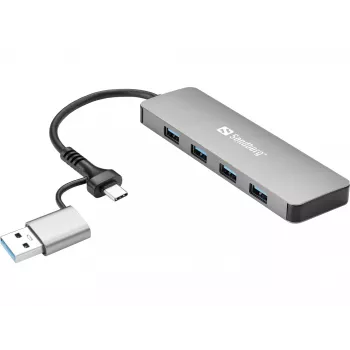 Hub Sandberg USB-C/A a 4xUSB 3.0 aluminio 5000 Mbit/s