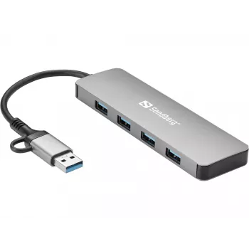 Hub Sandberg USB-C/A a 4xUSB 3.0 aluminio 5000 Mbit/s