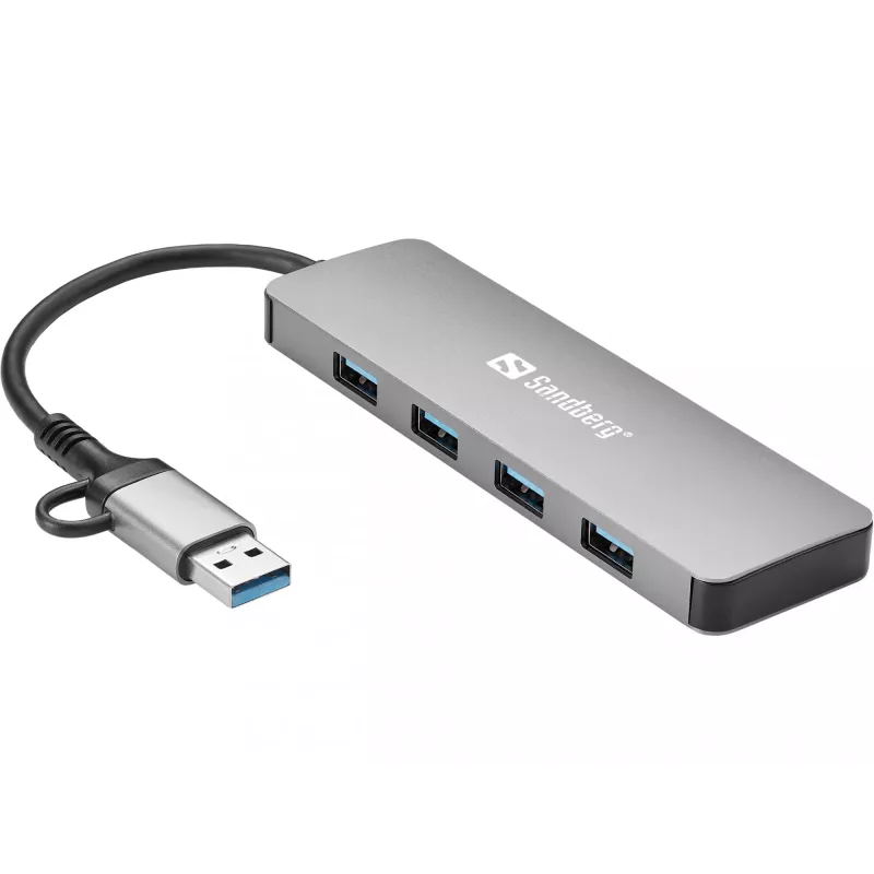 Hub Sandberg USB-C/A a 4xUSB 3.0 aluminio 5000 Mbit/s