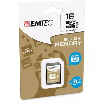 Memoria flash Emtec 16 GB SDHC Clase 10 dorado