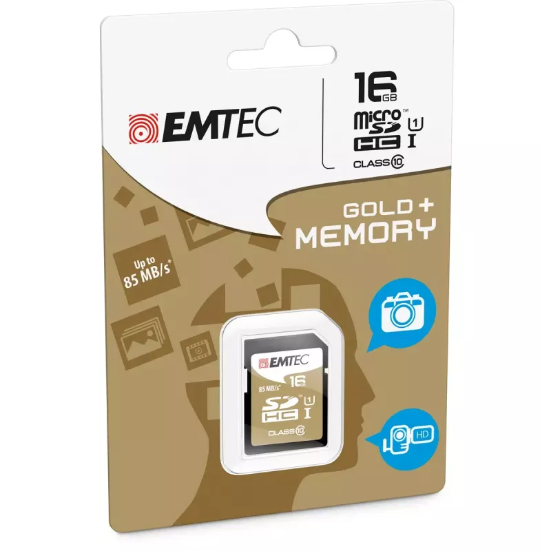 Memoria flash Emtec 16 GB SDHC Clase 10 dorado
