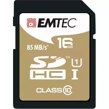 Memoria flash Emtec 16 GB SDHC Clase 10 dorado