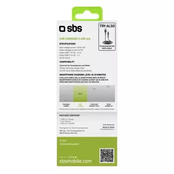 Cargador de coche SBS Mobile TECR2USB24AFAST — cargador USB para coche, alimentación por mechero, universal, negro