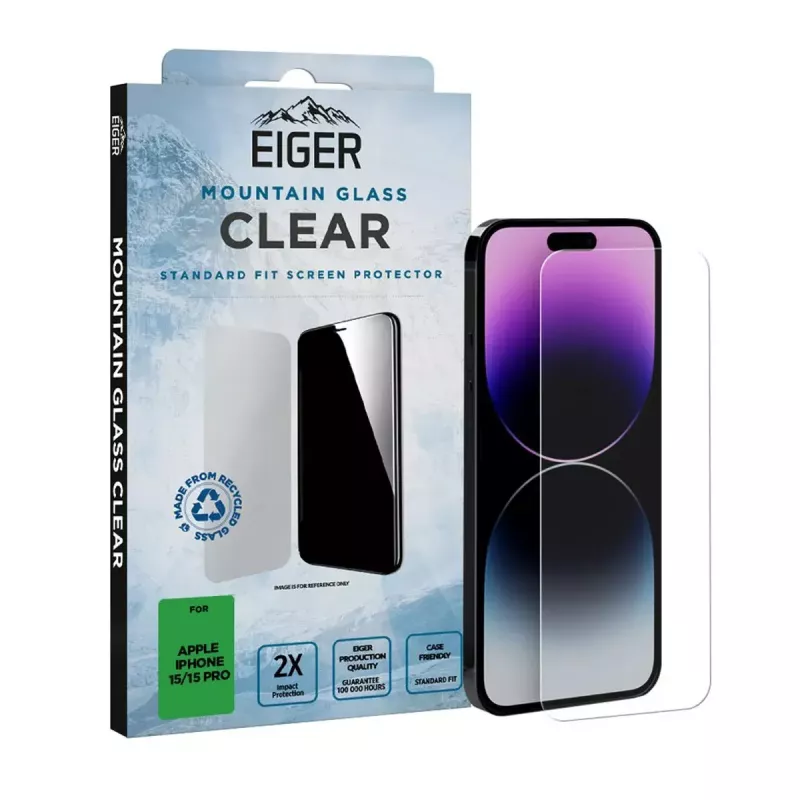 Protector de pantalla EIGER Mountain Glass Clear iPhone 15/15 Pro vidrio templado