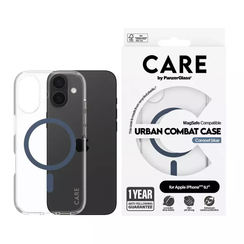 Funda PanzerGlass CARE by Flagship Transparente Urban Combat Blue MagSafe iPhone '24 6,1 pulgadas