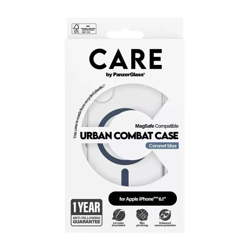 Funda PanzerGlass CARE by Flagship Transparente Urban Combat Blue MagSafe iPhone '24 6,1 pulgadas