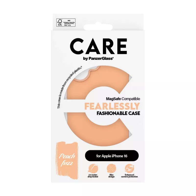 Funda PanzerGlass CARE by ® funda moderna Peachy w. MagSafe iPhone 16 Transparente
