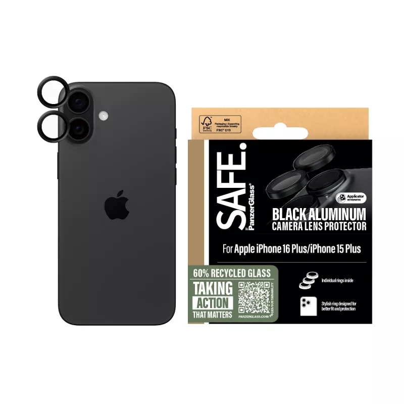 Protector de objetivo de cámara PanzerGlass SAFE. by ® Negro iPhone 16 | 16 Plus