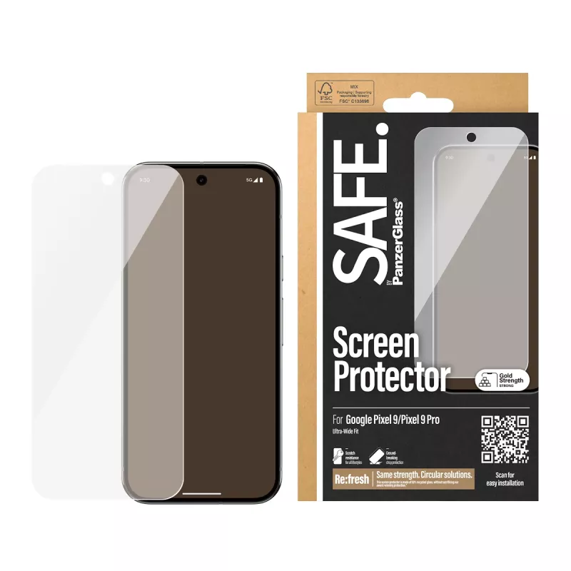 Protector de pantalla PanzerGlass SAFE. by ® Google Pixel 9 | 9 Pro Ultra-Wide Fit Antirrayaduras Antigolpes