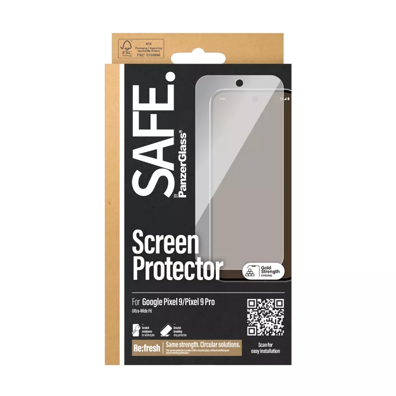 Protector de pantalla PanzerGlass SAFE. by ® Google Pixel 9 | 9 Pro Ultra-Wide Fit Antirrayaduras Antigolpes