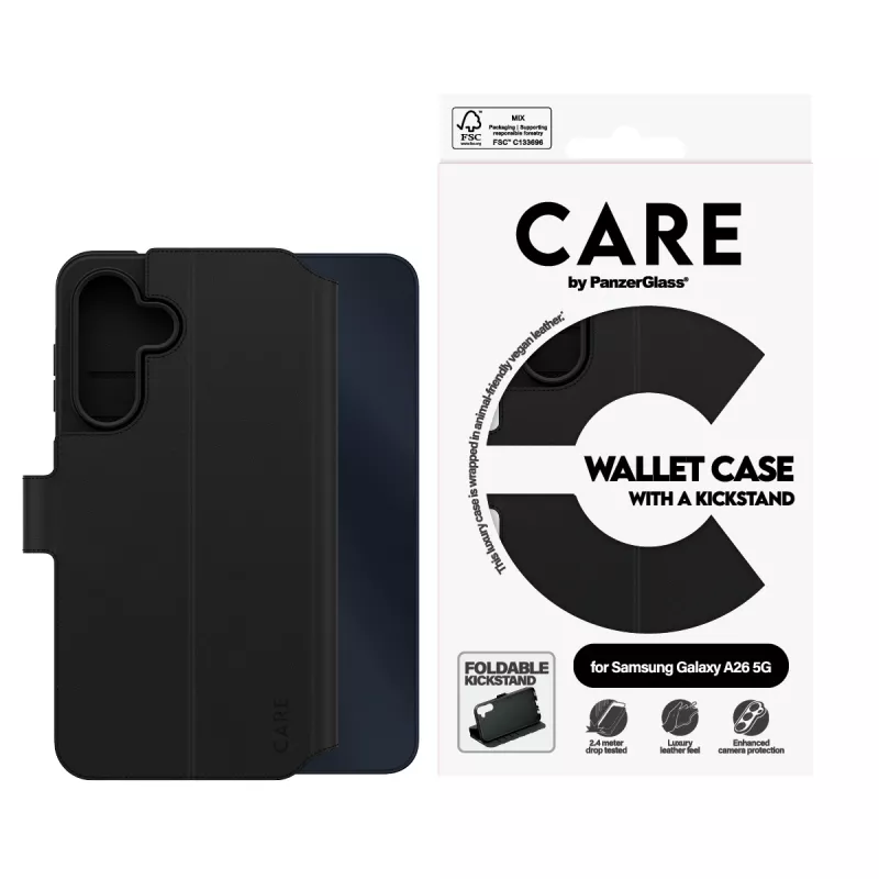 Funda cartera PanzerGlass Samsung Galaxy A26 5G negra con soporte