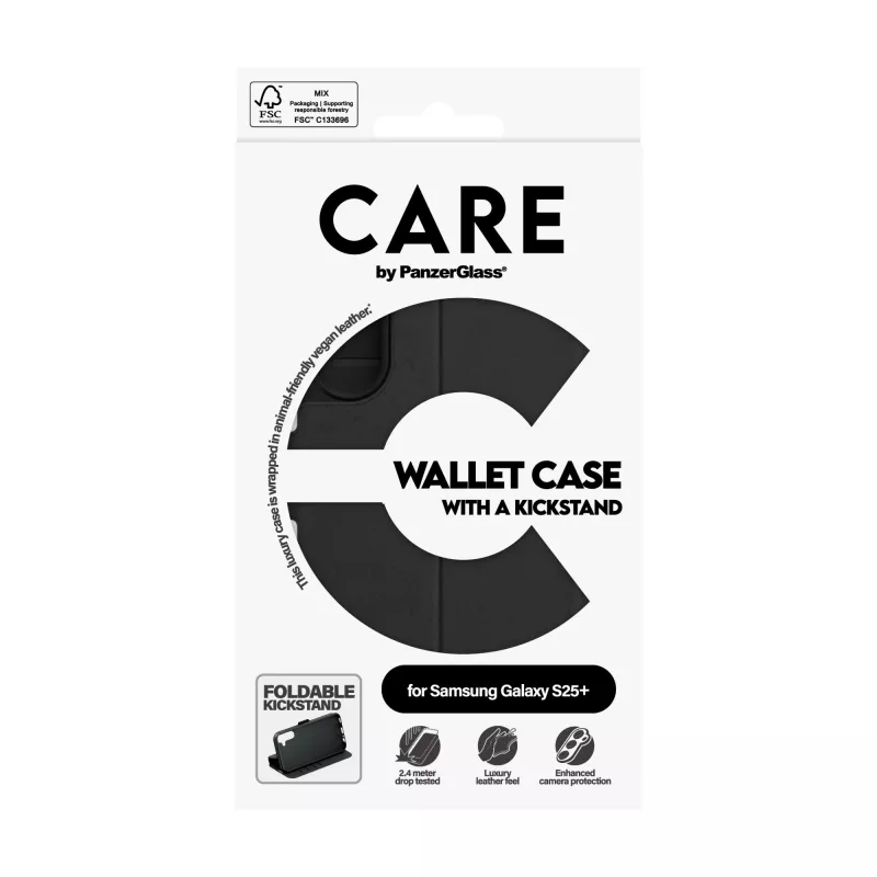 PanzerGlass CARE Feature funda tipo cartera con soporte para Samsung Galaxy S25+, negro