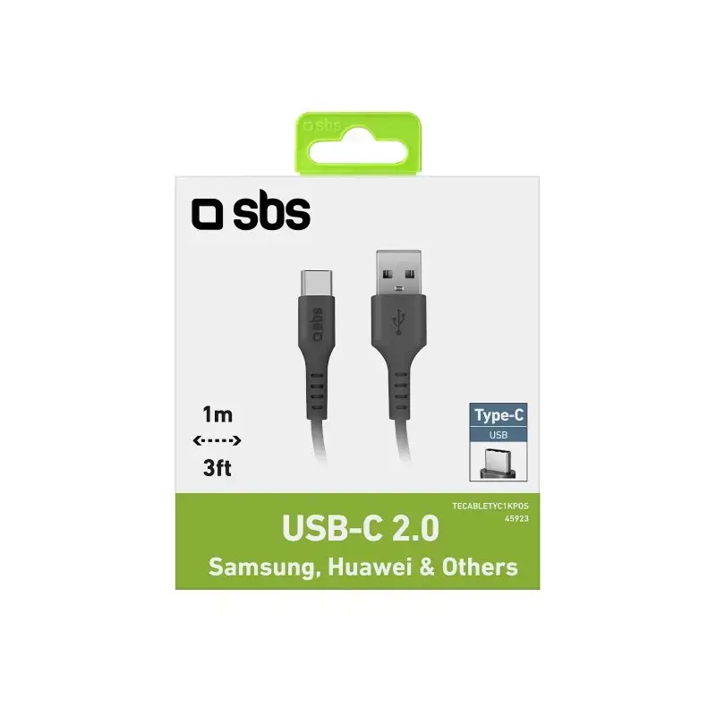 Cable USB SBS Mobile TECABLETYC1KPOS — USB A a USB C, USB 2.0, 1 m, negro