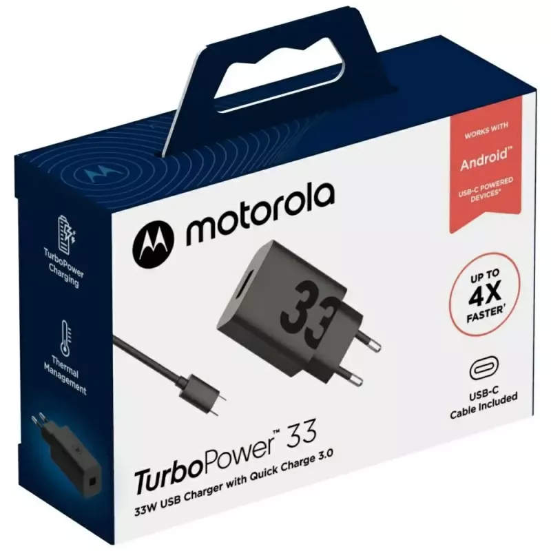 Motorola TurboPower 33W auriculares, headset, teléfono móvil, smartphone Negro carga rápida AC interior