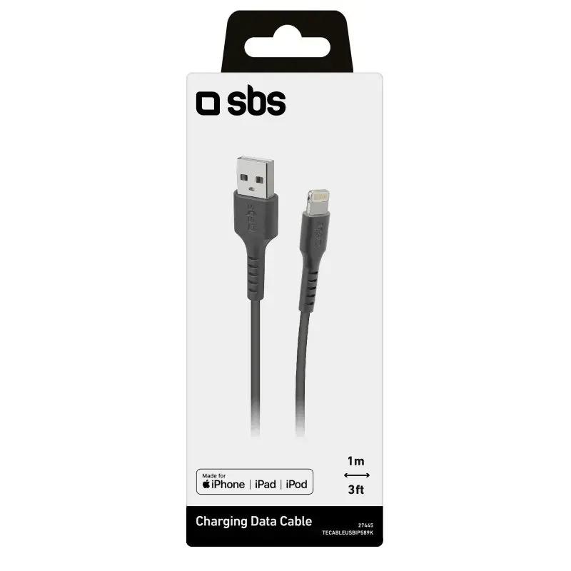 Cable Lightning a USB-A SBS Mobile TECABLEUSBIP589K – 1 m, USB 2.0, negro