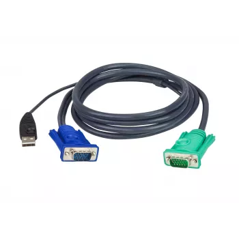Cable KVM USB-VGA ATEN 2L-5202U, 1,8 m, conector macho HDB-15+USB A a conector macho SPHD-15, negro