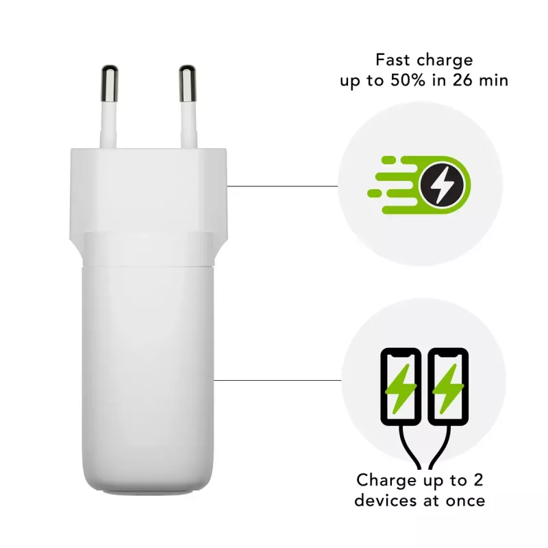 dbramante1928 re-charge Pro CI65EUWH7100 cargador de pared, 65 W, USB-C + USB-A 18 W, UE, blanco