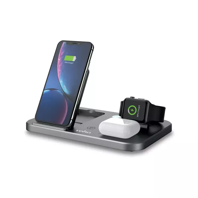Veho DS-7 estación de carga múltiple inalámbrica Qi plateada USB Type-C 10W
