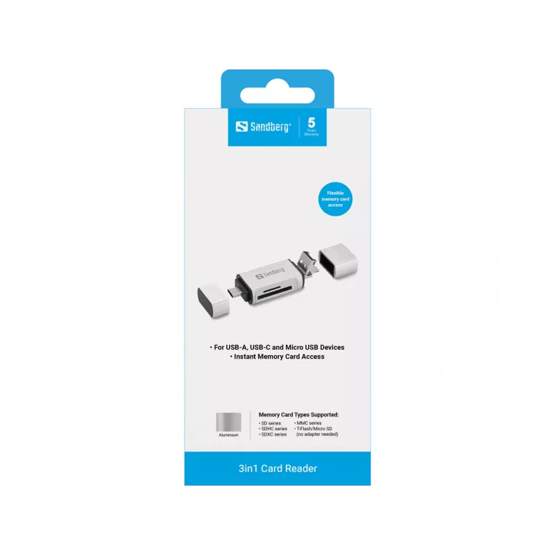 Sandberg lector de tarjetas USB-C+USB+MicroUSB