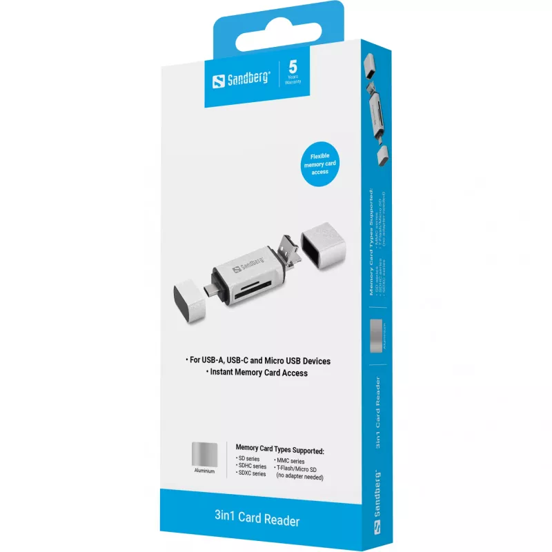 Sandberg lector de tarjetas USB-C+USB+MicroUSB