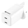 Cargador de CA SANDBERG Dual USB-C PD65W UK 441-62 — dual USB-C PD 65W, enchufe UK