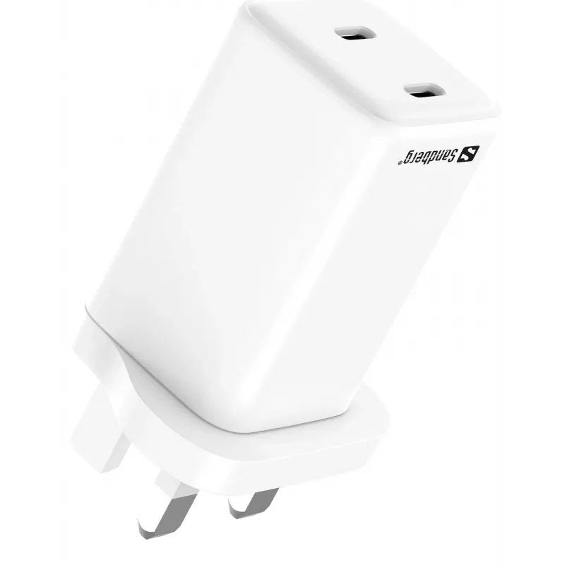 Cargador de CA SANDBERG Dual USB-C PD65W UK 441-62 — dual USB-C PD 65W, enchufe UK