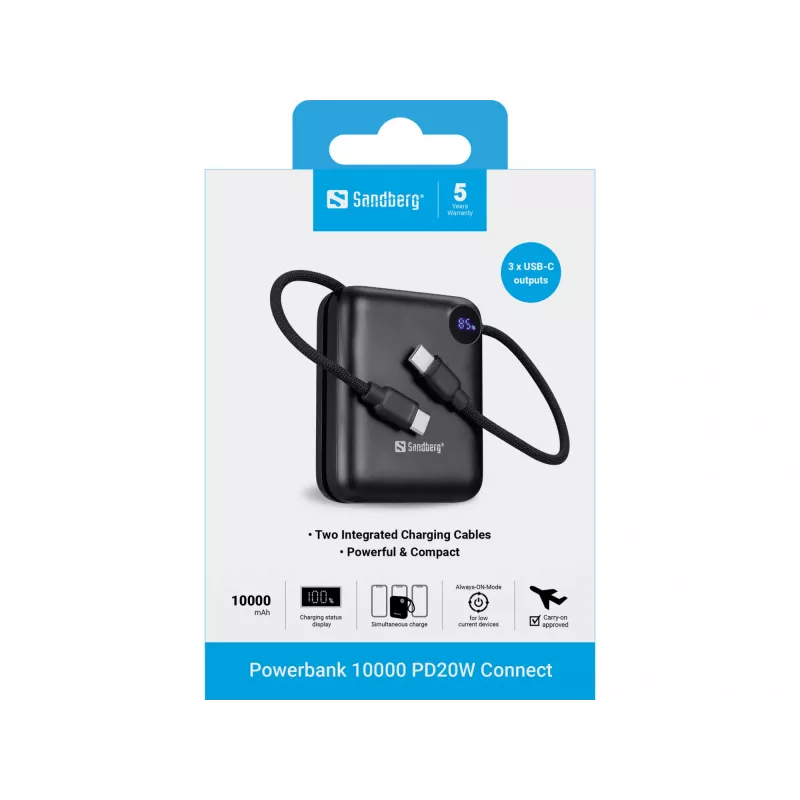 Cargador portátil Sandberg Powerbank 10000 PD20W Connect, 10000 mAh