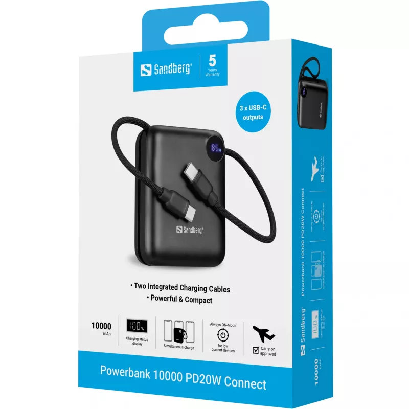 Cargador portátil Sandberg Powerbank 10000 PD20W Connect, 10000 mAh