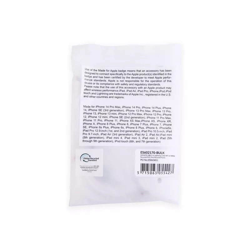 Cable Lightning eSTUFF ES602170-BULK 1 m Blanco USB-C 2,4A