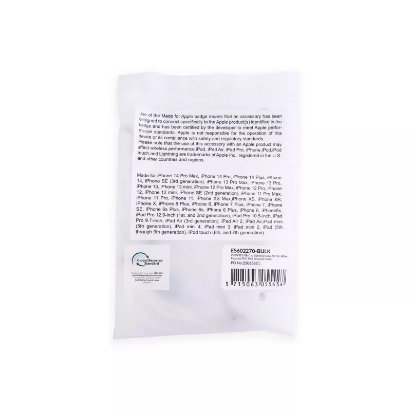 Cable Lightning eSTUFF ES602270-BULK 2 m Blanco certificado MFI