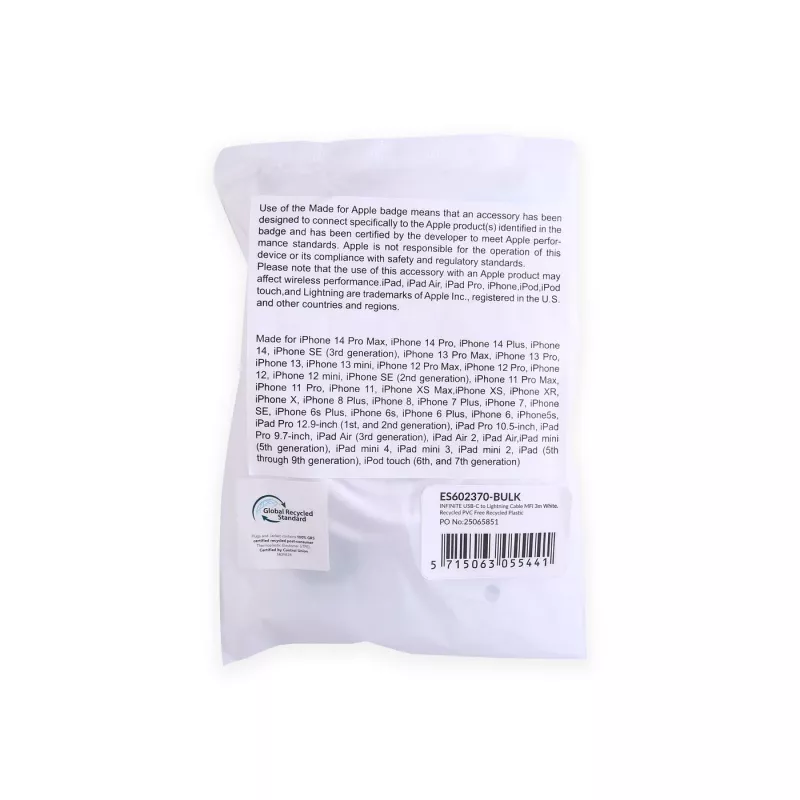 Cable Lightning eSTUFF ES602370-BULK 3 m USB-C 2,4A