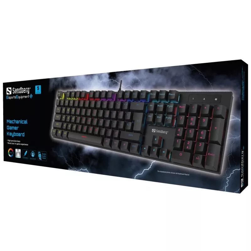 Sandberg 640-31 teclado mecánico para juegos, USB, retroiluminado, interruptores azules, QWERTZ alemán